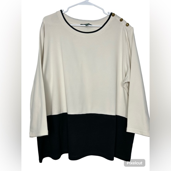 Lauren Ralph Lauren Cream and Black Long Sleeve Top size 3X - Picture 1 of 6